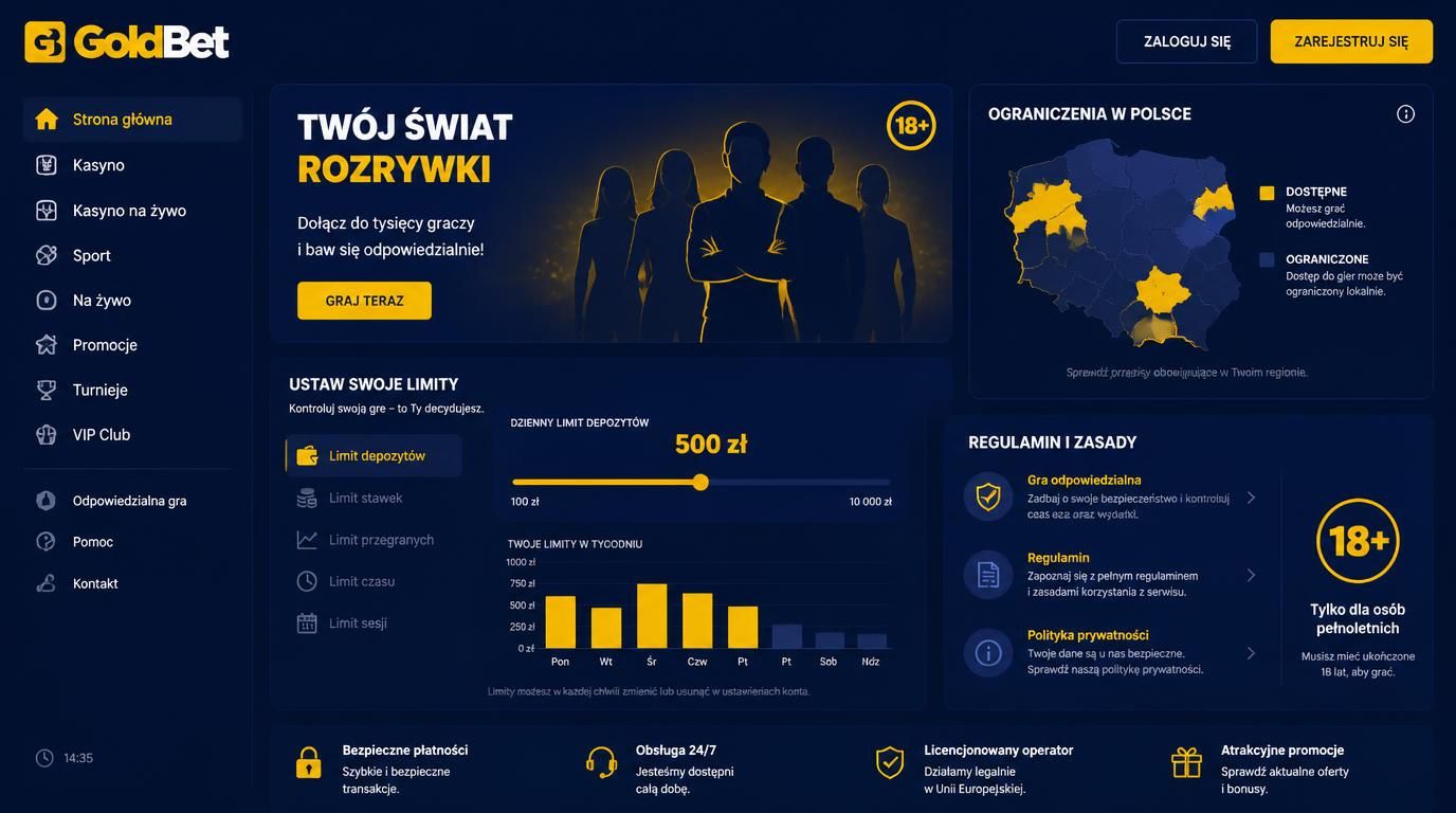  Ilustracja kryteriów zakładania konta: wiek, kraj, regulamin i limity 
